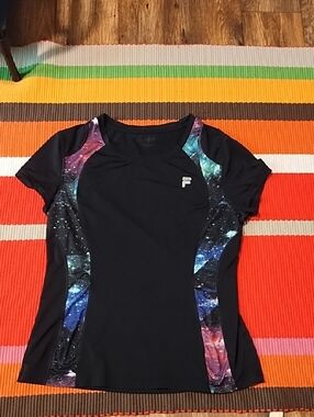Fila Black Women's Athletic Tee with Galaxy Accent Panels